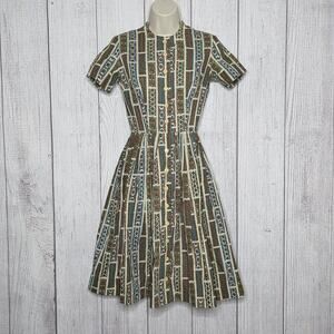 Vintage 50s 60s Betty Barclay Atomic Mod Print Shirtwaist Dress, XS